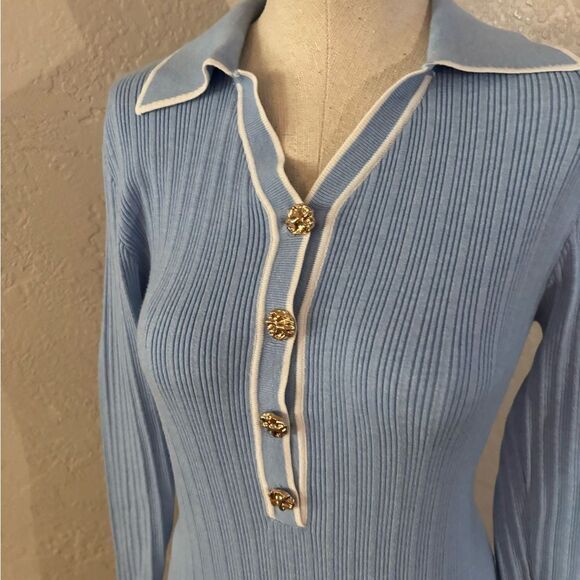 Pale Blue Ribbed Knit Dress Sz Small - Picture 3 of 10